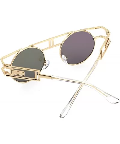 Women Men Round Sunglasses Retro Vintage Steampunk Style Mirror Reflective Circle lens - CK1836TGWHM $10.29 Shield