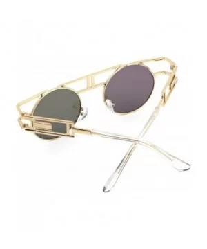 Women Men Round Sunglasses Retro Vintage Steampunk Style Mirror Reflective Circle lens - CK1836TGWHM $10.29 Shield