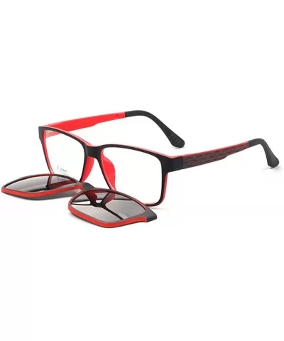 Men's 2-in-1 Square Magnetic Clip-On Sunglasses Prescription Eyeglass Frames - Red - C118SUWXL3E $18.45 Square