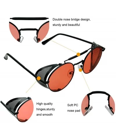 Retro Round Steampunk Sunglasses Men - Gothic Womens Steampunk Sunglass - Red - CP18TT580M5 $10.46 Shield