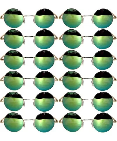 Pack of 12 Round Circle Tinted Sunglasses Metal Gold Frame Yellow Mirror Lens - C0185U53GQL $17.07 Round