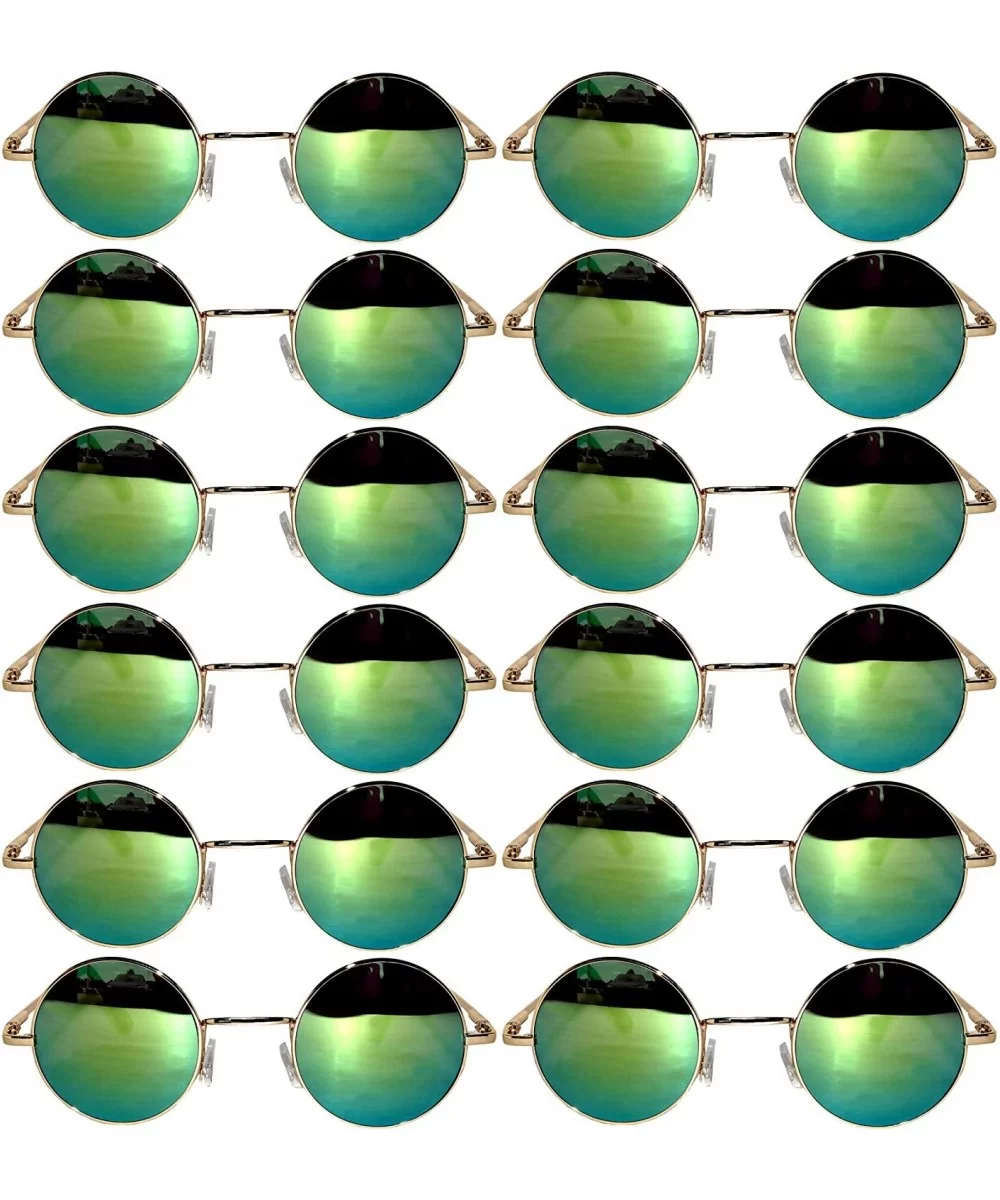 Pack of 12 Round Circle Tinted Sunglasses Metal Gold Frame Yellow Mirror Lens - C0185U53GQL $17.07 Round