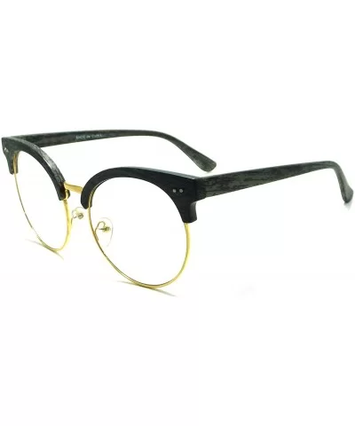 OVERSIZED Large Retro Wood Bamboo Print Metal Clear Lens Glasses - Gray - CJ12O9SAGB9 $5.50 Oversized