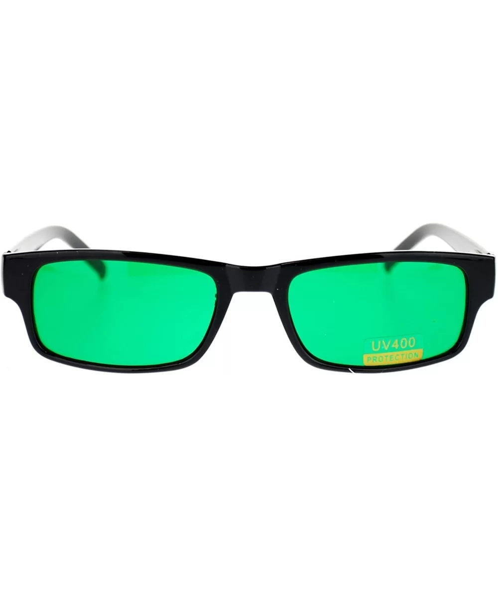 Mens Small Face Snug Fit Color Lens Rectangular Plastic Frame Sunglasses - Green - C411NI0FW5J $9.43 Rectangular