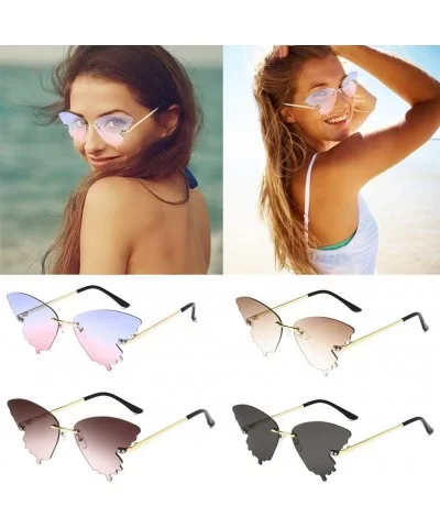 Sunglasses - Butterfly Shaped Rimless Sunglasses Colored Transparent Glasses Butterfly Shape Eyewear - F - CH19072I7DK $7.51 ...