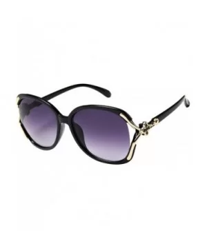 Women's Oversized Polarized Four-Leaf Clover Design Sunglasses - Dark Black - CB18UT48SL2 $7.46 Oversized