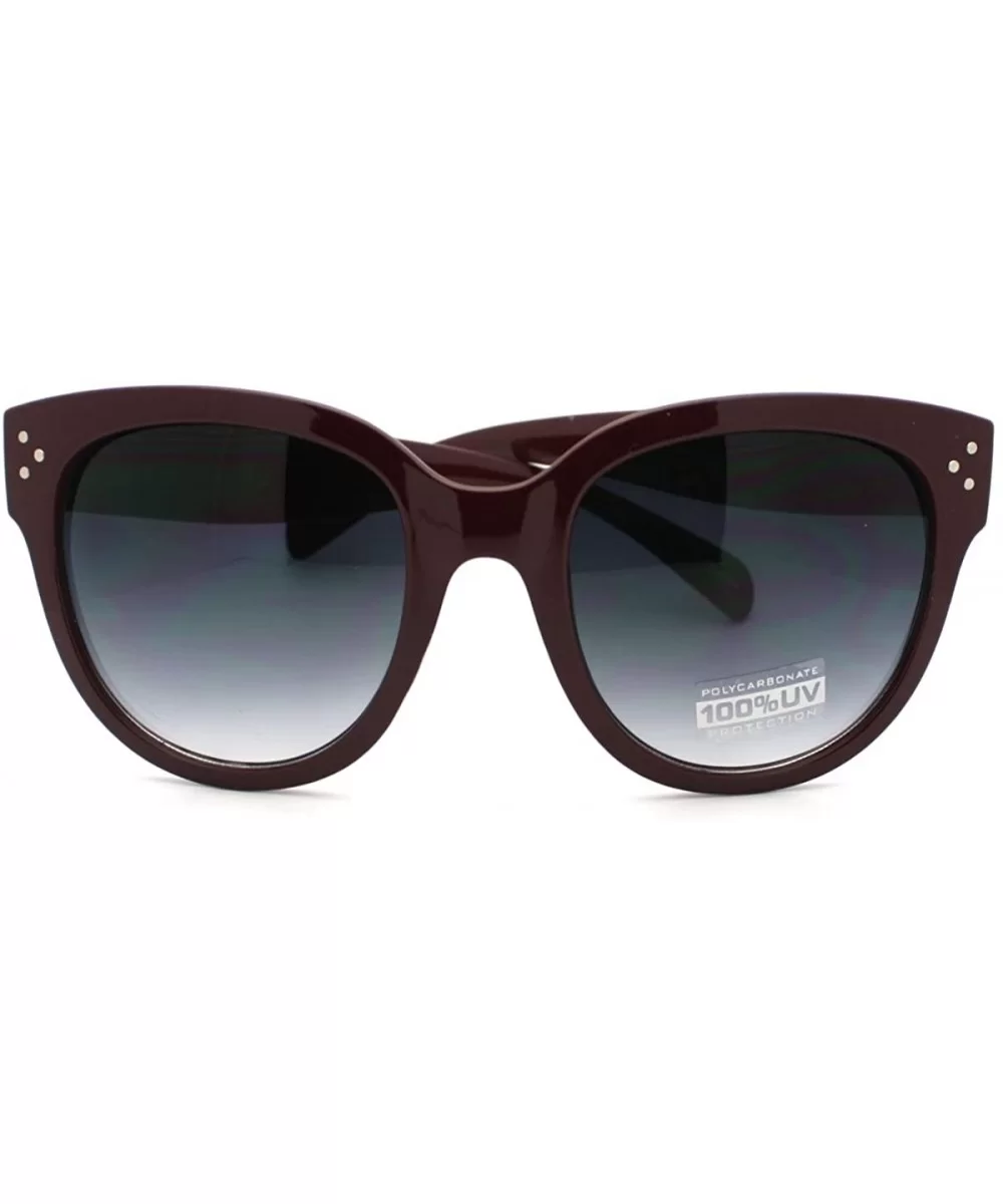 Horn Rimmed Round Sunglasses with Signature 3 Metal Dot Front Side Trims - Burgundy - C511C18ABKT $8.88 Wayfarer