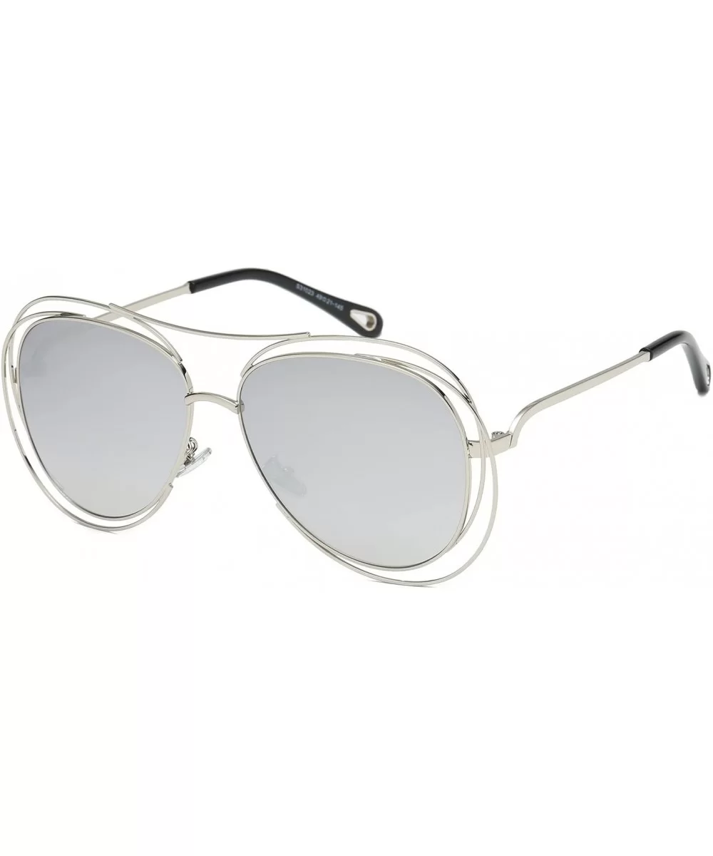 Amoury Oversize Aviator Sunglasses Metal Double Frame-Silver Frame/Silver Lens - CL180OYACHW $17.42 Aviator