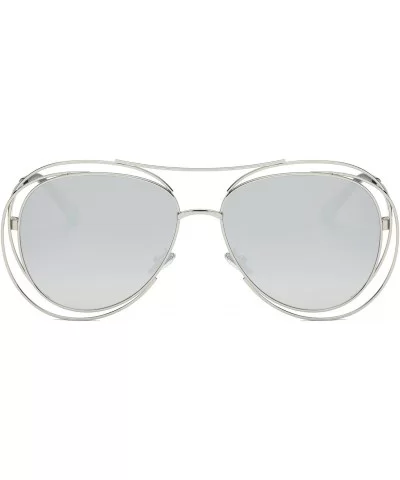 Amoury Oversize Aviator Sunglasses Metal Double Frame-Silver Frame/Silver Lens - CL180OYACHW $17.42 Aviator