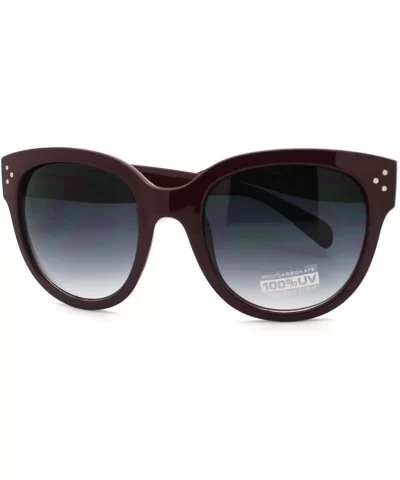 Horn Rimmed Round Sunglasses with Signature 3 Metal Dot Front Side Trims - Burgundy - C511C18ABKT $8.88 Wayfarer