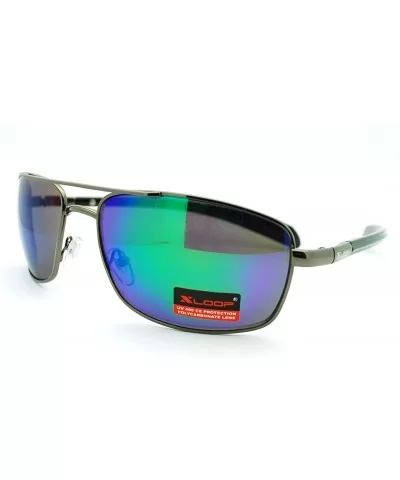 Mens Square Aviator Sunglasses Flat Top Metal Navigator Frame - Green - CO11DJINRNJ $6.42 Aviator