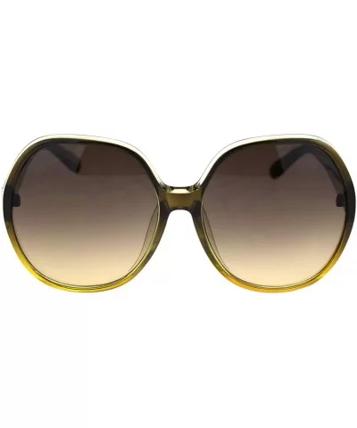 Womens Large Mod Round Plastic Celeb Sunglasses - Green Yellow Brown - CJ18ROW32EE $9.07 Oversized