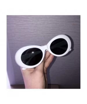 Glasses Oval Sunglasses Ladies Trendy Vintage Retro Sunglasses Women's White Black Eyewear UV-Khaki - Khaki - CV19922GKNO $37...