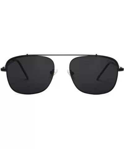 Polarized Square Aviator Sunglasses with Spring Hinges Mirrored Lens SJ1118 - C6 Matte Black Frame/Grey Lens - CN18Q66L37N $1...