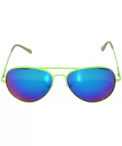 Colored Metal Frame with Full Mirror Lens Spring Hinge - Green_mirror_lens - CC122DN0L3J $6.66 Aviator