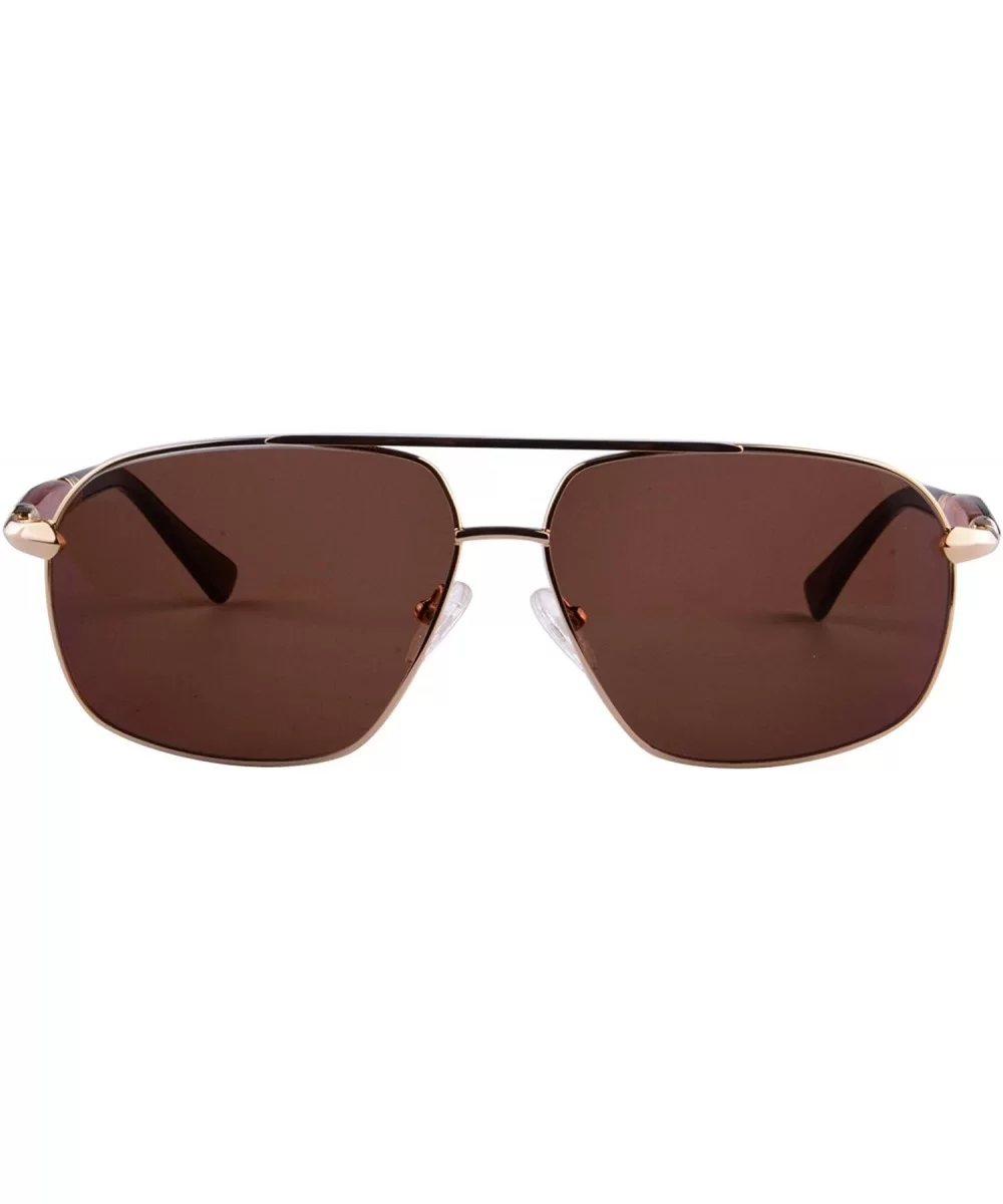 Polarized Sunglasses Men's Metal Frame UV400 Glasses-SG15808182 - 1581 Gold&ebony/Redsandalwood - CV18LTAA92Z $7.11 Oval