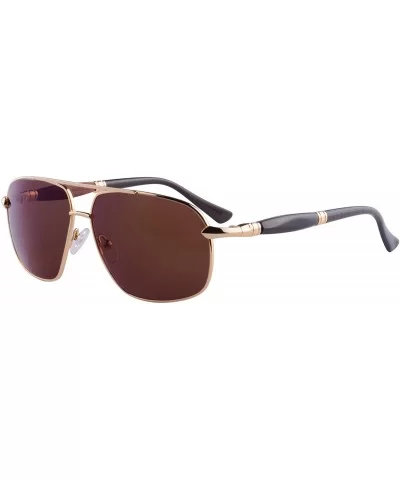 Polarized Sunglasses Men's Metal Frame UV400 Glasses-SG15808182 - 1581 Gold&ebony/Redsandalwood - CV18LTAA92Z $7.11 Oval