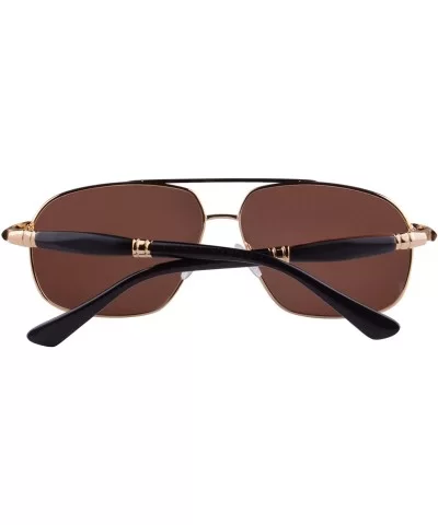 Polarized Sunglasses Men's Metal Frame UV400 Glasses-SG15808182 - 1581 Gold&ebony/Redsandalwood - CV18LTAA92Z $7.11 Oval