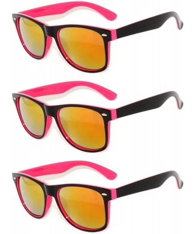 Retro 80's 2 Tone Frame Vintage Sunglasses Full Mirror Lens 3 Pack - Pink-black-3pairs - C311NQVFWQT $8.54 Wayfarer