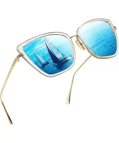 Oversized Cateye Sunglasses for Women - Fashion Metal Frame Cat Eye Womens Sunglasses - Blue - CO12MXIMC2O $6.80 Square