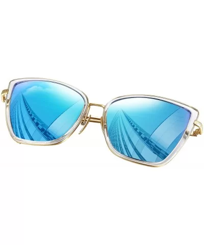 Oversized Cateye Sunglasses for Women - Fashion Metal Frame Cat Eye Womens Sunglasses - Blue - CO12MXIMC2O $6.80 Square