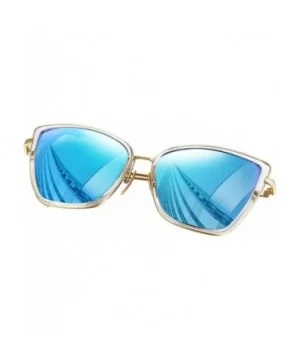 Oversized Cateye Sunglasses for Women - Fashion Metal Frame Cat Eye Womens Sunglasses - Blue - CO12MXIMC2O $6.80 Square