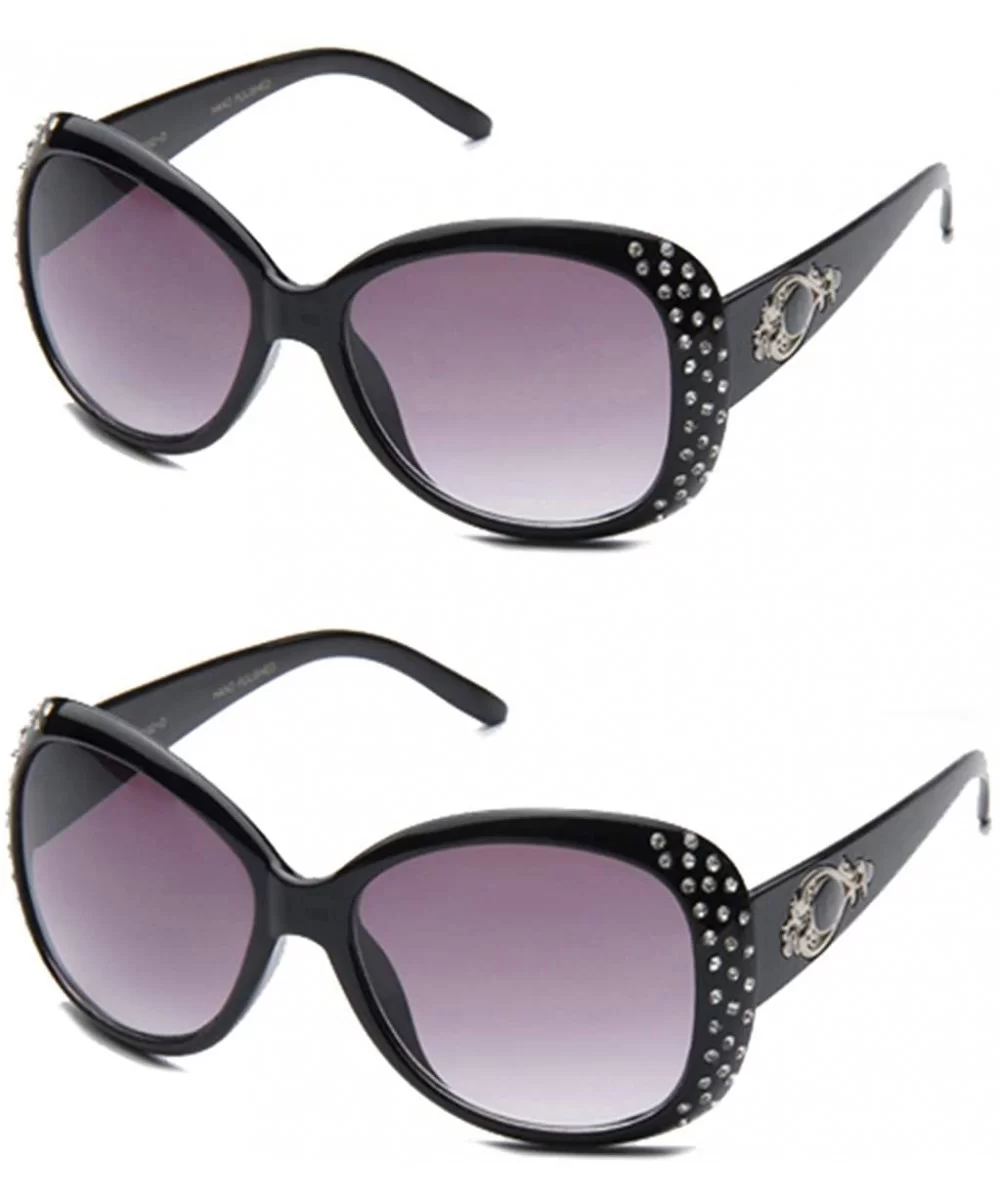 Women Oversized Rhinestone Fashion Sunglasses for Women - 2 Pack - Black -W/Pouch - C718H5IG288 $11.54 Oversized