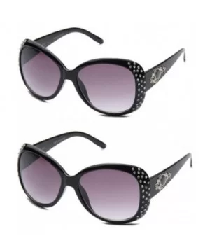 Women Oversized Rhinestone Fashion Sunglasses for Women - 2 Pack - Black -W/Pouch - C718H5IG288 $11.54 Oversized