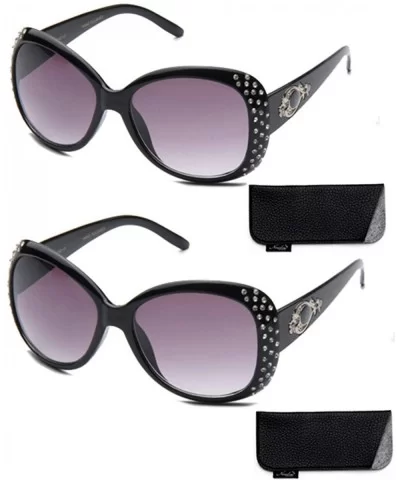 Women Oversized Rhinestone Fashion Sunglasses for Women - 2 Pack - Black -W/Pouch - C718H5IG288 $11.54 Oversized