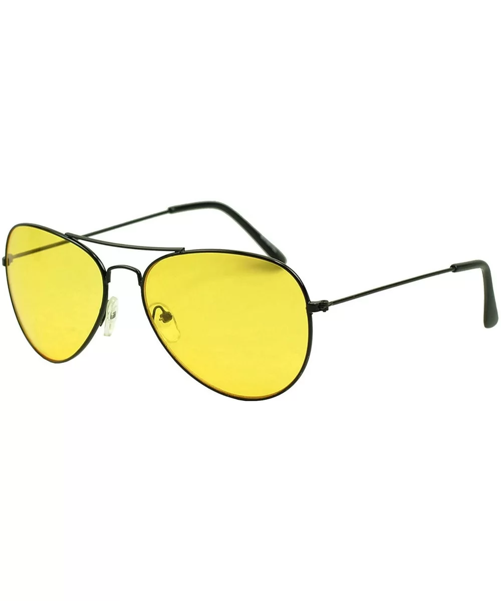 Oversized 80's Vintage Style Yellow Night Driving Lens Round and Square Sunglasses - Black (Metal) - CC185KMU3UX $9.21 Aviator