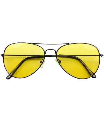 Oversized 80's Vintage Style Yellow Night Driving Lens Round and Square Sunglasses - Black (Metal) - CC185KMU3UX $9.21 Aviator