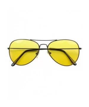 Oversized 80's Vintage Style Yellow Night Driving Lens Round and Square Sunglasses - Black (Metal) - CC185KMU3UX $9.21 Aviator