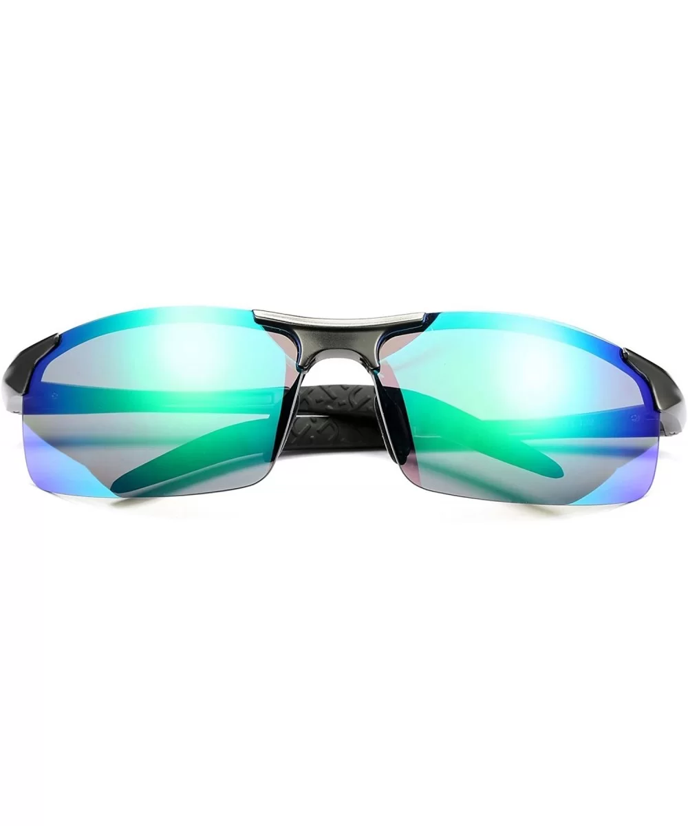 Polarized Sports Sunglasses for Men Durable Frame 100% UV Protection - Gunmetal Frame/Green Mirrored Lens - CB18H3QIMSA $11.5...