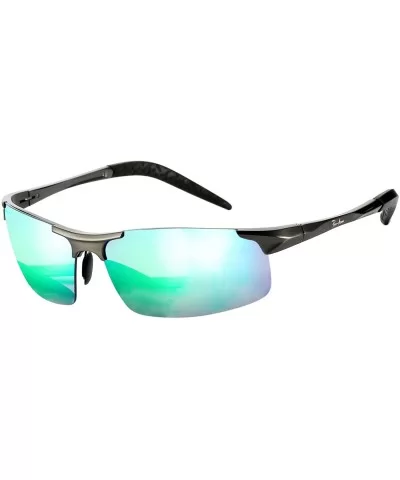 Polarized Sports Sunglasses for Men Durable Frame 100% UV Protection - Gunmetal Frame/Green Mirrored Lens - CB18H3QIMSA $11.5...