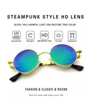 Women Men Round Sunglasses Retro Vintage Steampunk Style Mirror Reflective Circle lens - N4-gold Frame&green Lens - CN18YCALR...