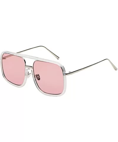 Fashion Plaid Oversized Sunglasses Women Polarized UV400 100% UV Block - White／pink - CH18EEGR0ZU $8.53 Oversized