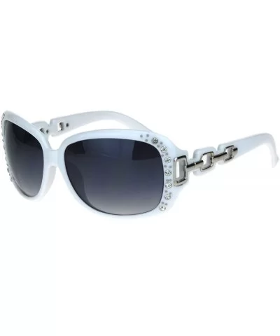 Womens Oversized Rectangular Rhinestone Encrusted Chain Arm Fashion Sunglasses - White - CI18KOQ9MQO $8.84 Oversized