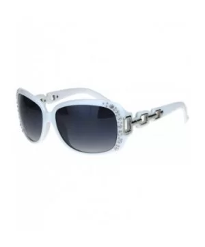 Womens Oversized Rectangular Rhinestone Encrusted Chain Arm Fashion Sunglasses - White - CI18KOQ9MQO $8.84 Oversized