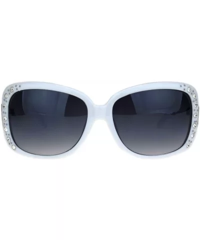 Womens Oversized Rectangular Rhinestone Encrusted Chain Arm Fashion Sunglasses - White - CI18KOQ9MQO $8.84 Oversized