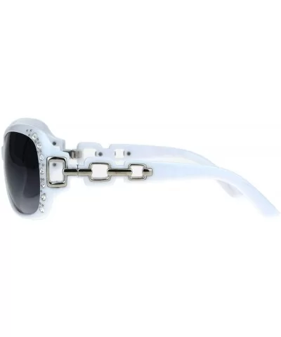 Womens Oversized Rectangular Rhinestone Encrusted Chain Arm Fashion Sunglasses - White - CI18KOQ9MQO $8.84 Oversized