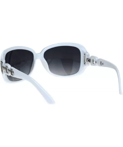 Womens Oversized Rectangular Rhinestone Encrusted Chain Arm Fashion Sunglasses - White - CI18KOQ9MQO $8.84 Oversized