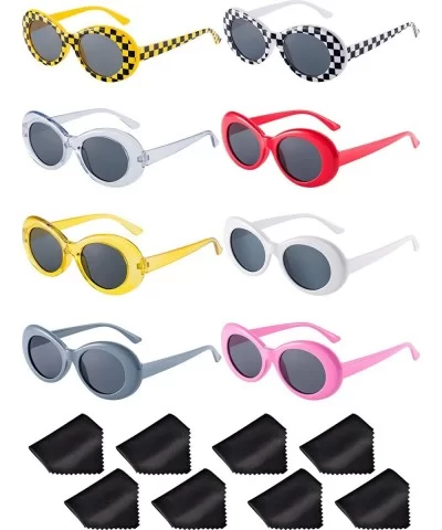 8 Pairs of Retro Oval Mod Thick Frame Sunglasses Women Men Girl Boy Sunglasses (Color 1) - CK18GA6IQYI $8.60 Oval