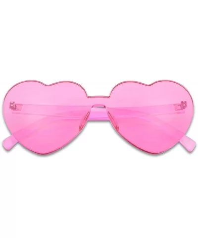 Overisized Novelty Transparent Once Piece Colorful Heart Shape Sunglasses - Magenta - CQ180L0SEL6 $7.30 Round