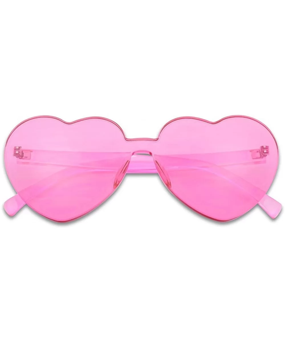 Overisized Novelty Transparent Once Piece Colorful Heart Shape Sunglasses - Magenta - CQ180L0SEL6 $7.30 Round