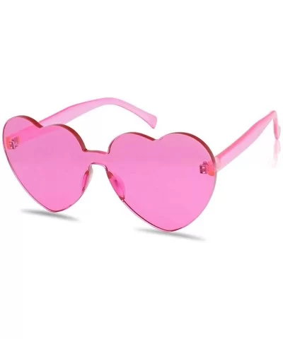 Overisized Novelty Transparent Once Piece Colorful Heart Shape Sunglasses - Magenta - CQ180L0SEL6 $7.30 Round