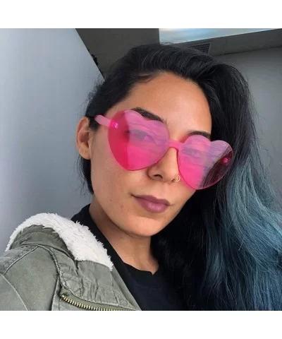 Overisized Novelty Transparent Once Piece Colorful Heart Shape Sunglasses - Magenta - CQ180L0SEL6 $7.30 Round