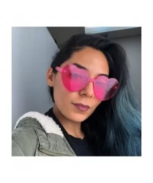 Overisized Novelty Transparent Once Piece Colorful Heart Shape Sunglasses - Magenta - CQ180L0SEL6 $7.30 Round