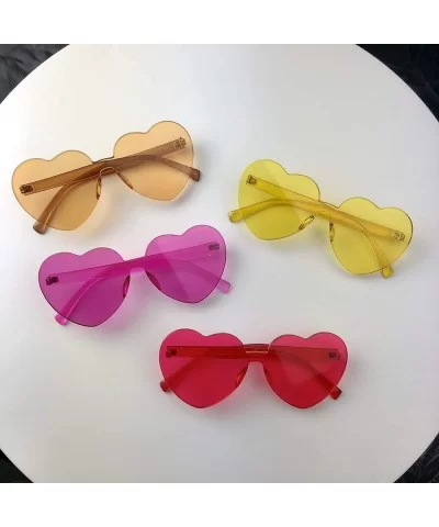 Overisized Novelty Transparent Once Piece Colorful Heart Shape Sunglasses - Magenta - CQ180L0SEL6 $7.30 Round