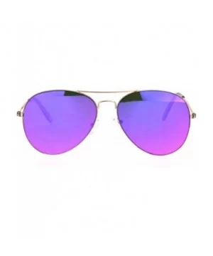 Color Mirror Lens Flat Panel Lens Metal Rim Officer Style Pilots Sunglasses - Gold Purple - C518IDU5A2X $10.10 Round