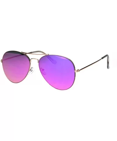 Color Mirror Lens Flat Panel Lens Metal Rim Officer Style Pilots Sunglasses - Gold Purple - C518IDU5A2X $10.10 Round